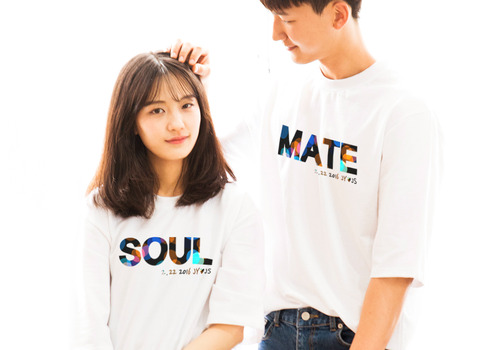 NEW 소울메이트 커플 (090) 5부 오버핏 반팔 티셔츠